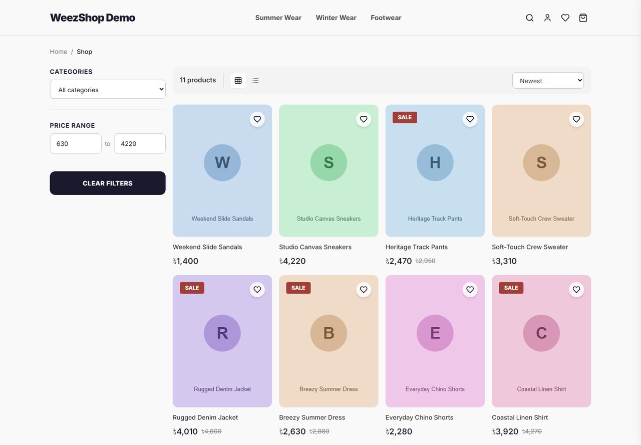 WeezShop storefront and admin panel.